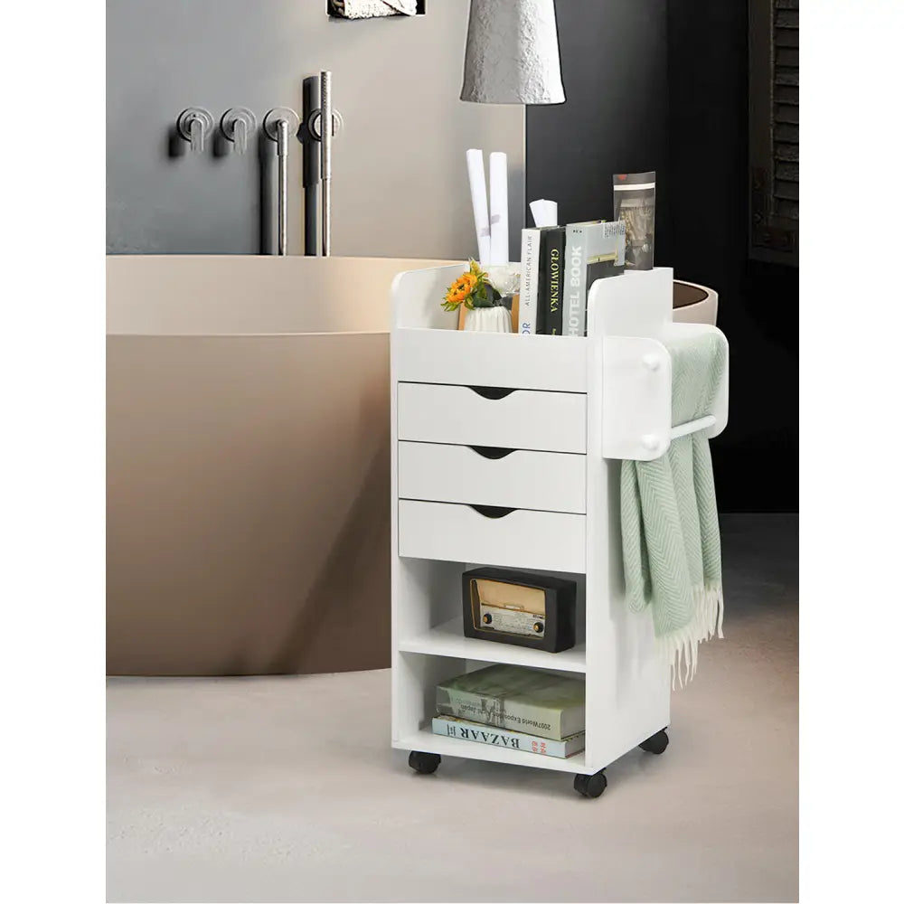 Wooden Utility Rolling Craft Storage Cart-White - White - File Cabinets