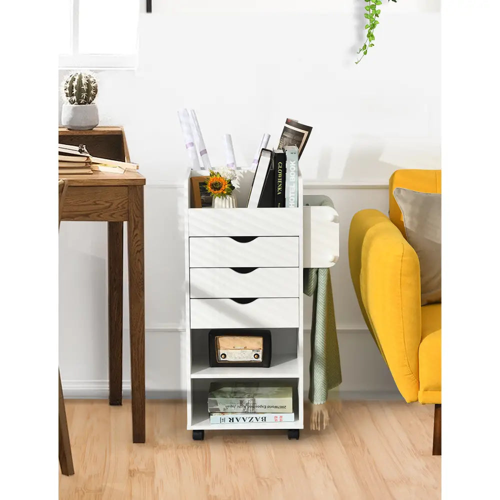 Wooden Utility Rolling Craft Storage Cart-White - White - File Cabinets