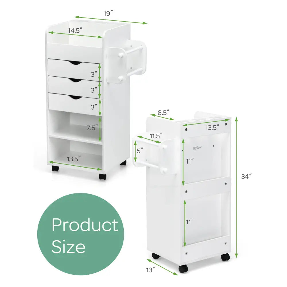 Wooden Utility Rolling Craft Storage Cart-White - White - File Cabinets