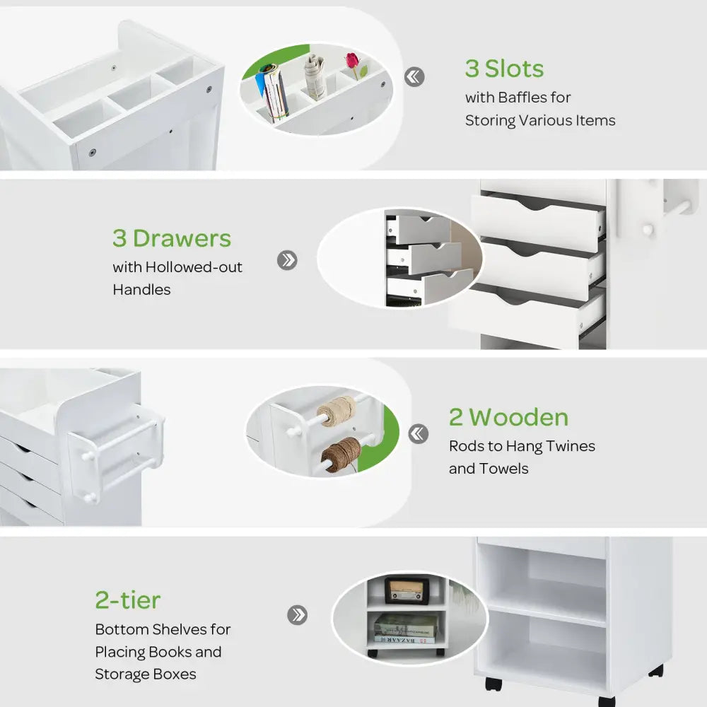 Wooden Utility Rolling Craft Storage Cart-White - White - File Cabinets