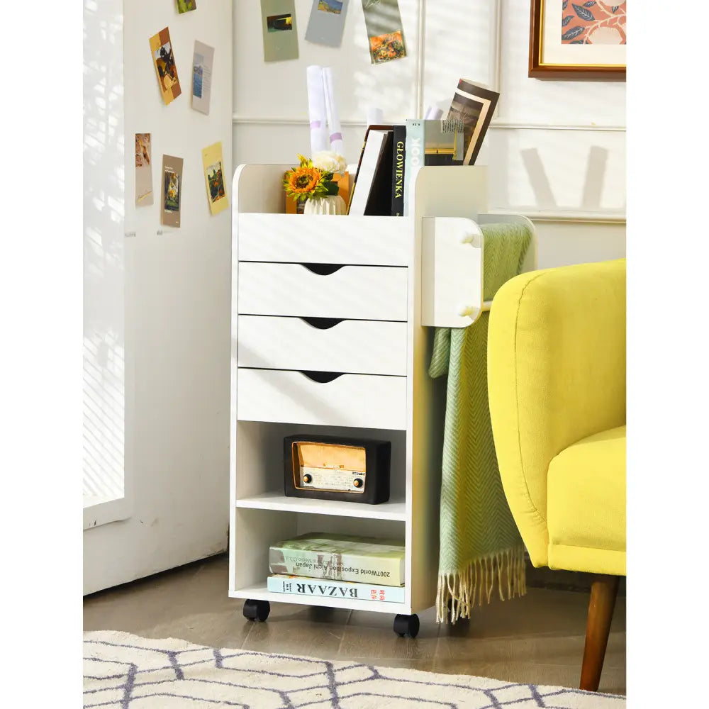 Wooden Utility Rolling Craft Storage Cart-White - White - File Cabinets