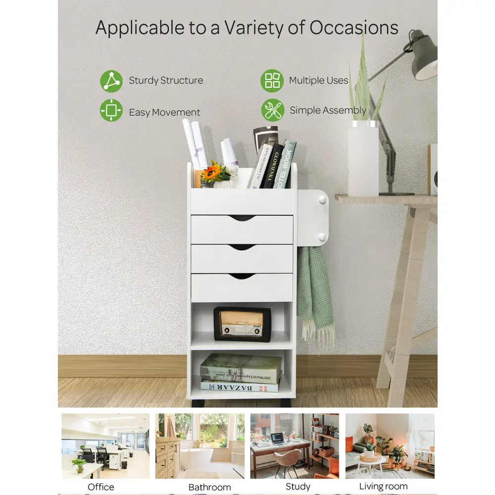 Wooden Utility Rolling Craft Storage Cart-White - White - File Cabinets