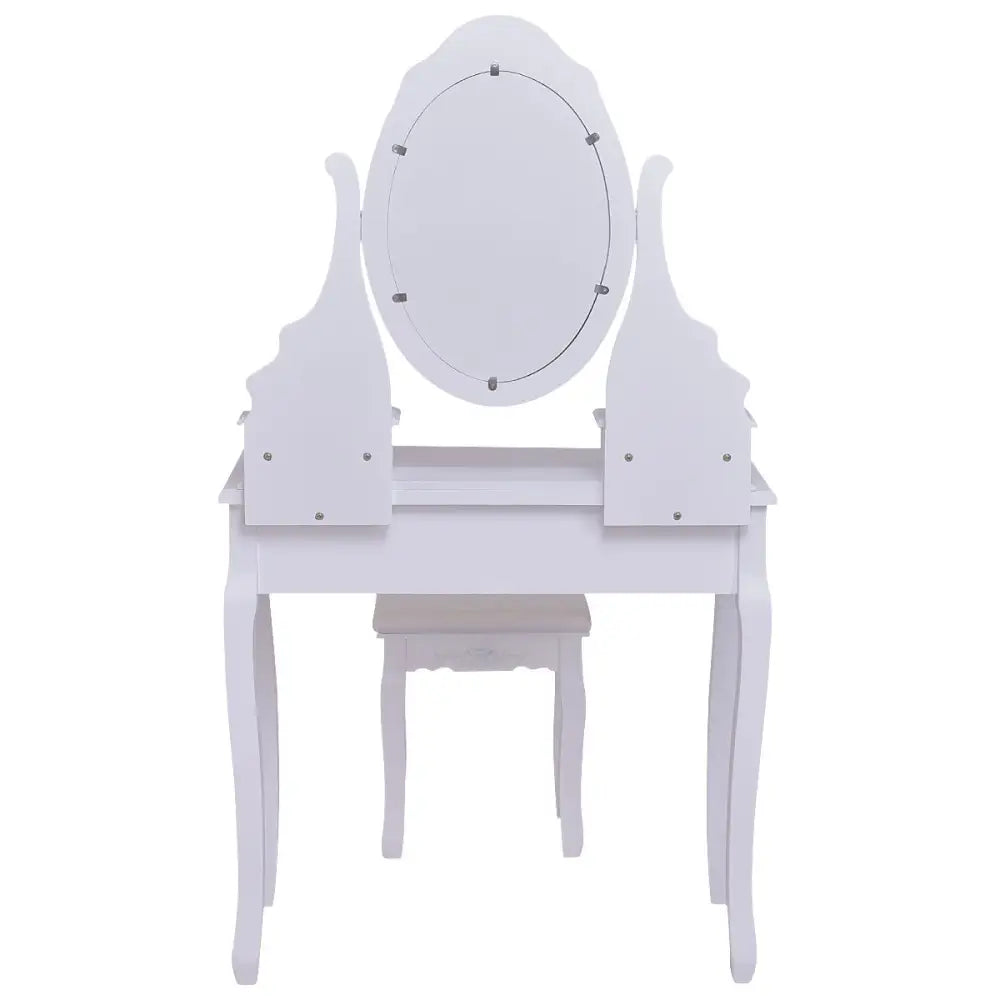 Wooden Vanity Set with 360° Rotating Oval Mirror and Cushioned Stool-White - White - Makeup Vanities