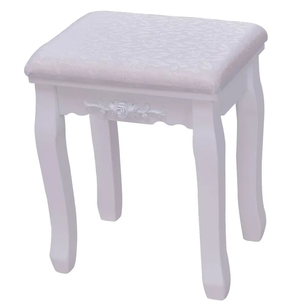 Wooden Vanity Set with 360° Rotating Oval Mirror and Cushioned Stool-White - White - Makeup Vanities