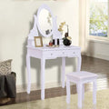 Wooden Vanity Set with 360° Rotating Oval Mirror and Cushioned Stool-White - White - Makeup Vanities
