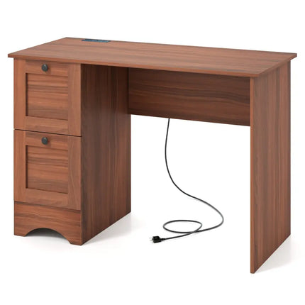 Wooden Vintage Computer Desk with 2 Drawers for Home and Office-Walnut - Walnut - Computer Desks