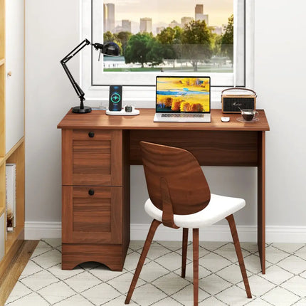 Wooden Vintage Computer Desk with 2 Drawers for Home and Office-Walnut - Walnut - Computer Desks