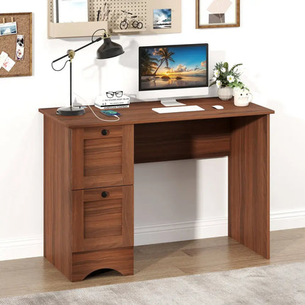 Wooden Vintage Computer Desk with 2 Drawers for Home and Office-Walnut - Walnut - Computer Desks