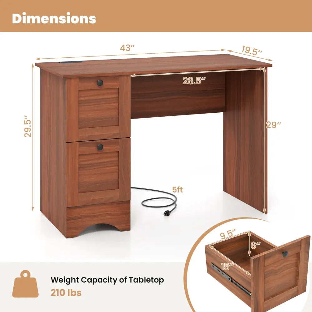 Wooden Vintage Computer Desk with 2 Drawers for Home and Office-Walnut - Walnut - Computer Desks