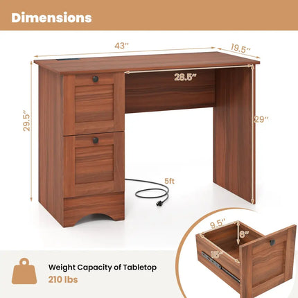 Wooden Vintage Computer Desk with 2 Drawers for Home and Office-Walnut - Walnut - Computer Desks