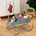 Wooden Wagon Plant Bed with Metal Wheels for Garden Yard Patio-Gray - Gray - Raised Garden Beds