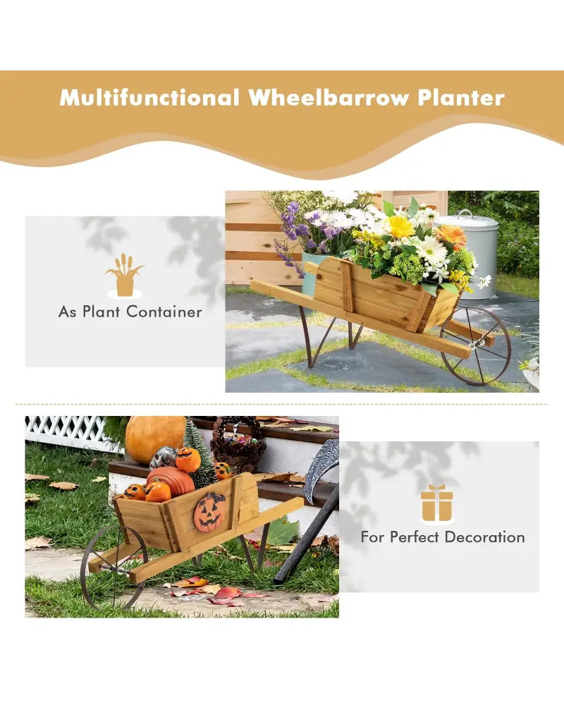 Wooden Wagon Planter with 9 Magnetic Accessories for Garden Yard-Walnut - Walnut - Plant Stands