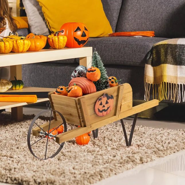 Wooden Wagon Planter with 9 Magnetic Accessories for Garden Yard-Walnut - Walnut - Plant Stands