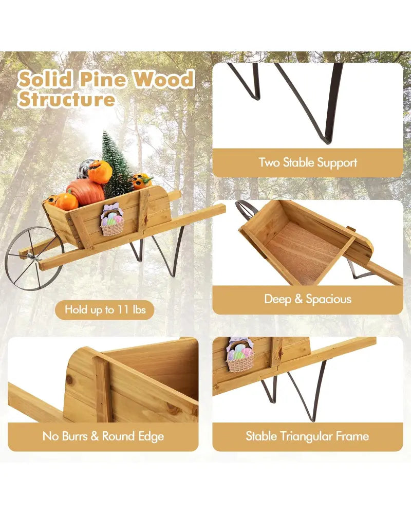 Wooden Wagon Planter with 9 Magnetic Accessories for Garden Yard-Walnut - Walnut - Plant Stands
