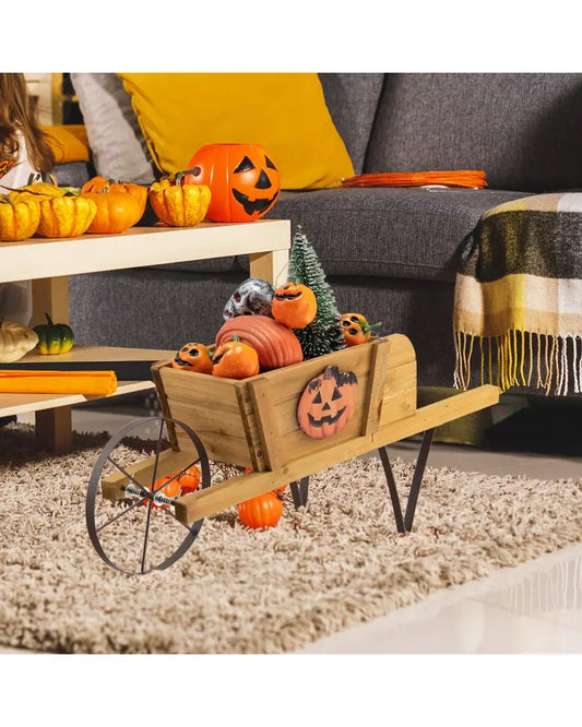 Wooden Wagon Planter with 9 Magnetic Accessories for Garden Yard-Walnut - Walnut - Plant Stands