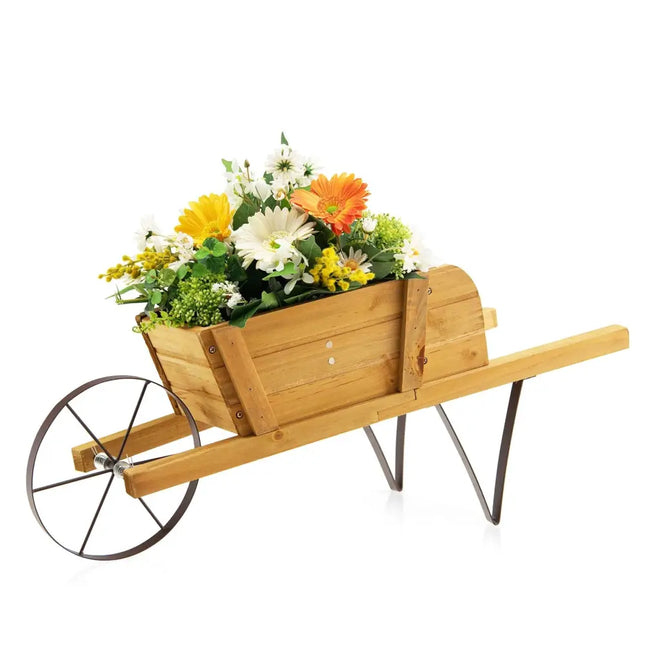 Wooden Wagon Planter with 9 Magnetic Accessories for Garden Yard-Walnut - Walnut - Plant Stands