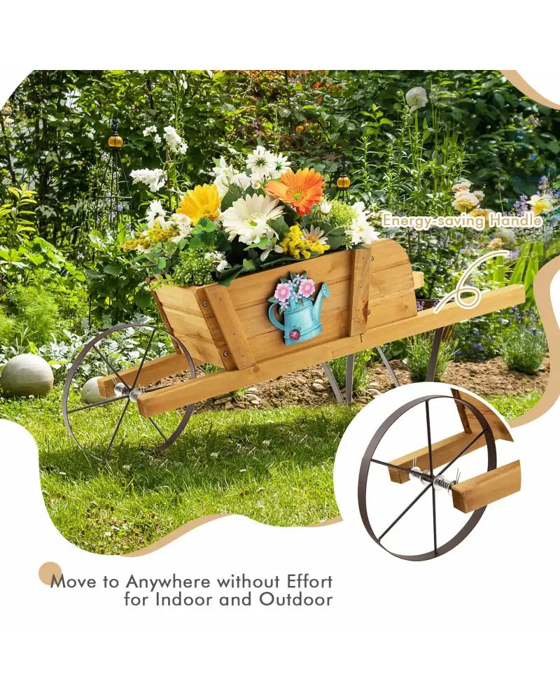Wooden Wagon Planter with 9 Magnetic Accessories for Garden Yard-Walnut - Walnut - Plant Stands