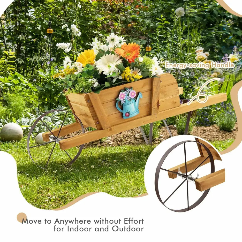 Wooden Wagon Planter with 9 Magnetic Accessories for Garden Yard-Walnut - Walnut - Plant Stands