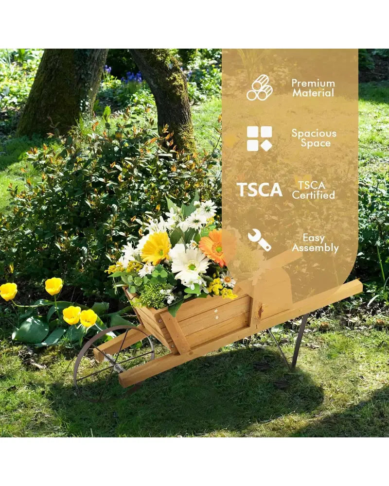 Wooden Wagon Planter with 9 Magnetic Accessories for Garden Yard-Walnut - Walnut - Plant Stands