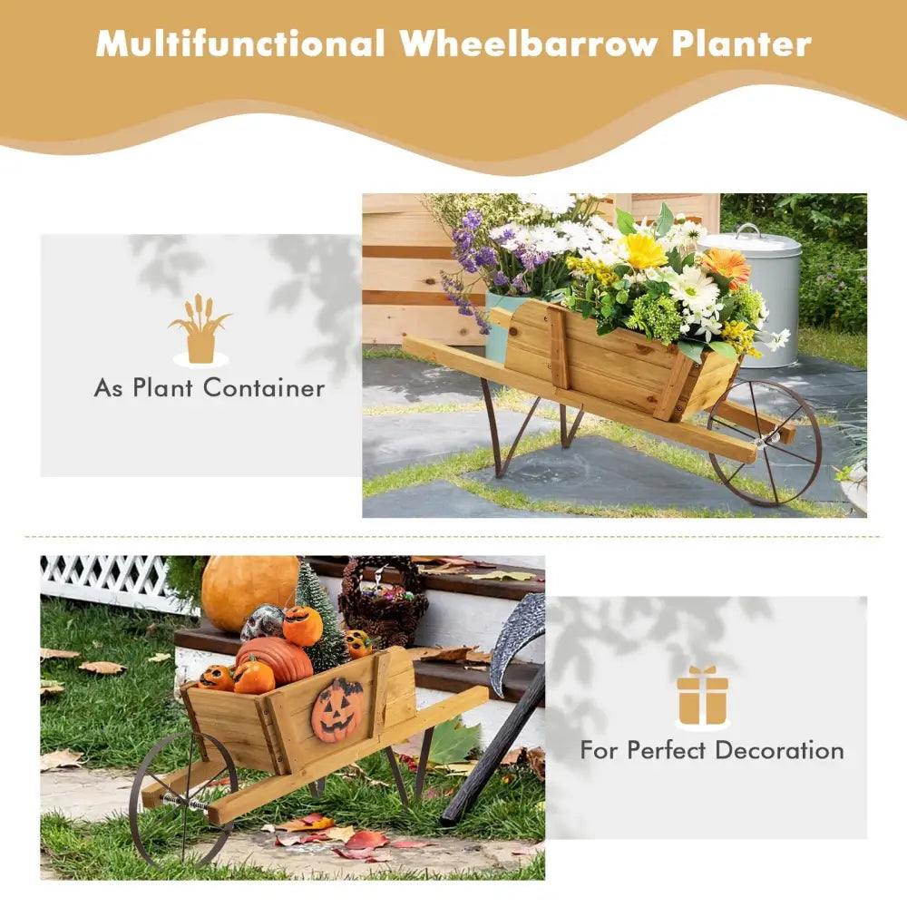 Wooden Wagon Planter with 9 Magnetic Accessories for Garden Yard-Walnut - Walnut - Plant Stands