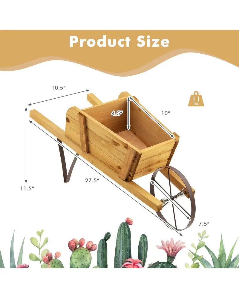 Wooden Wagon Planter with 9 Magnetic Accessories for Garden Yard-Walnut - Walnut - Plant Stands