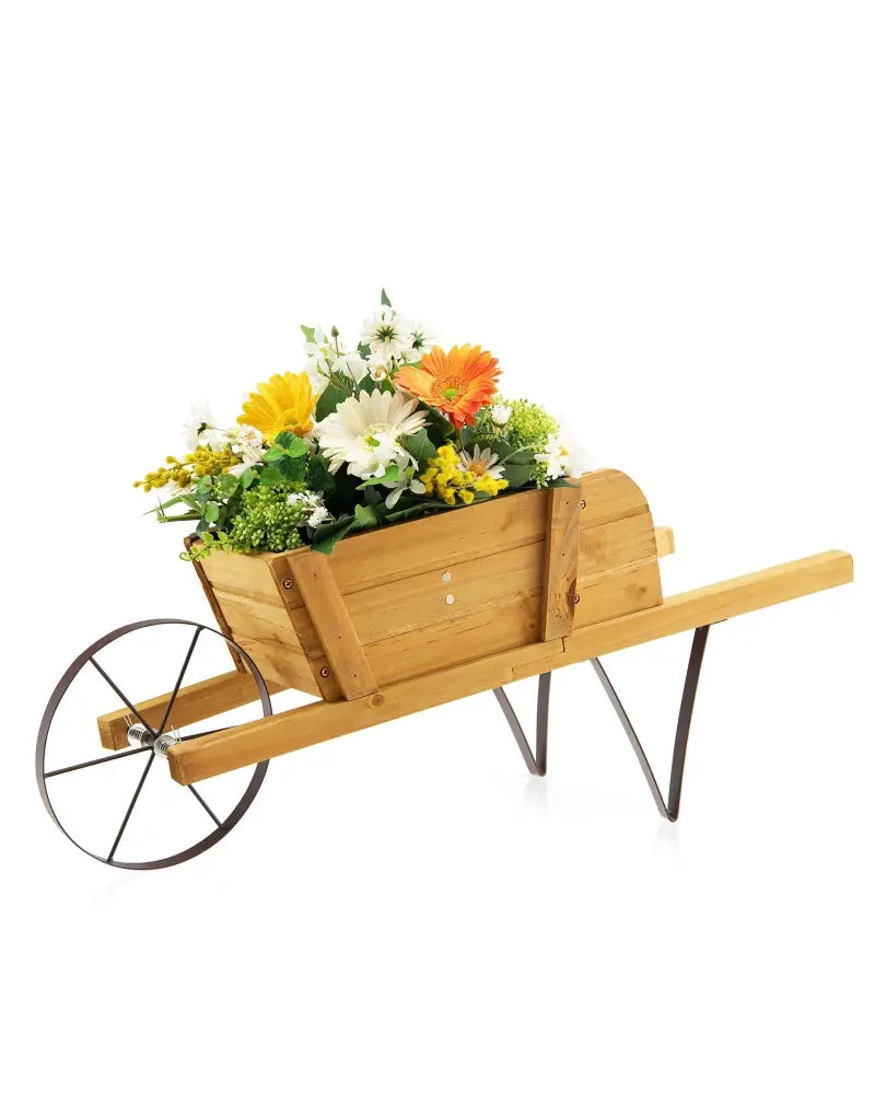 Wooden Wagon Planter with 9 Magnetic Accessories for Garden Yard-Walnut - Walnut - Plant Stands