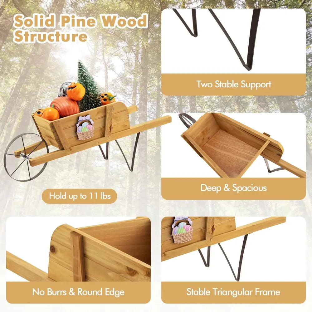Wooden Wagon Planter with 9 Magnetic Accessories for Garden Yard-Walnut - Walnut - Plant Stands