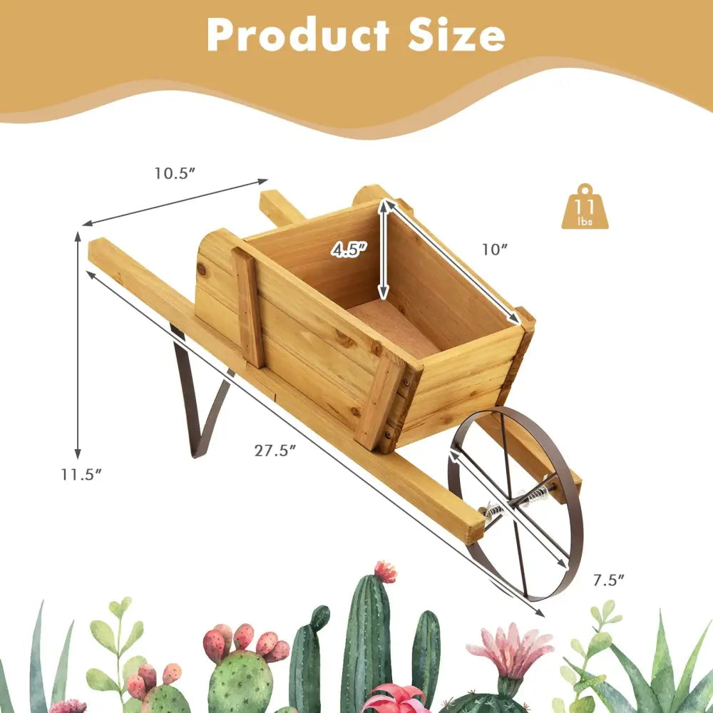 Wooden Wagon Planter with 9 Magnetic Accessories for Garden Yard-Walnut - Walnut - Plant Stands