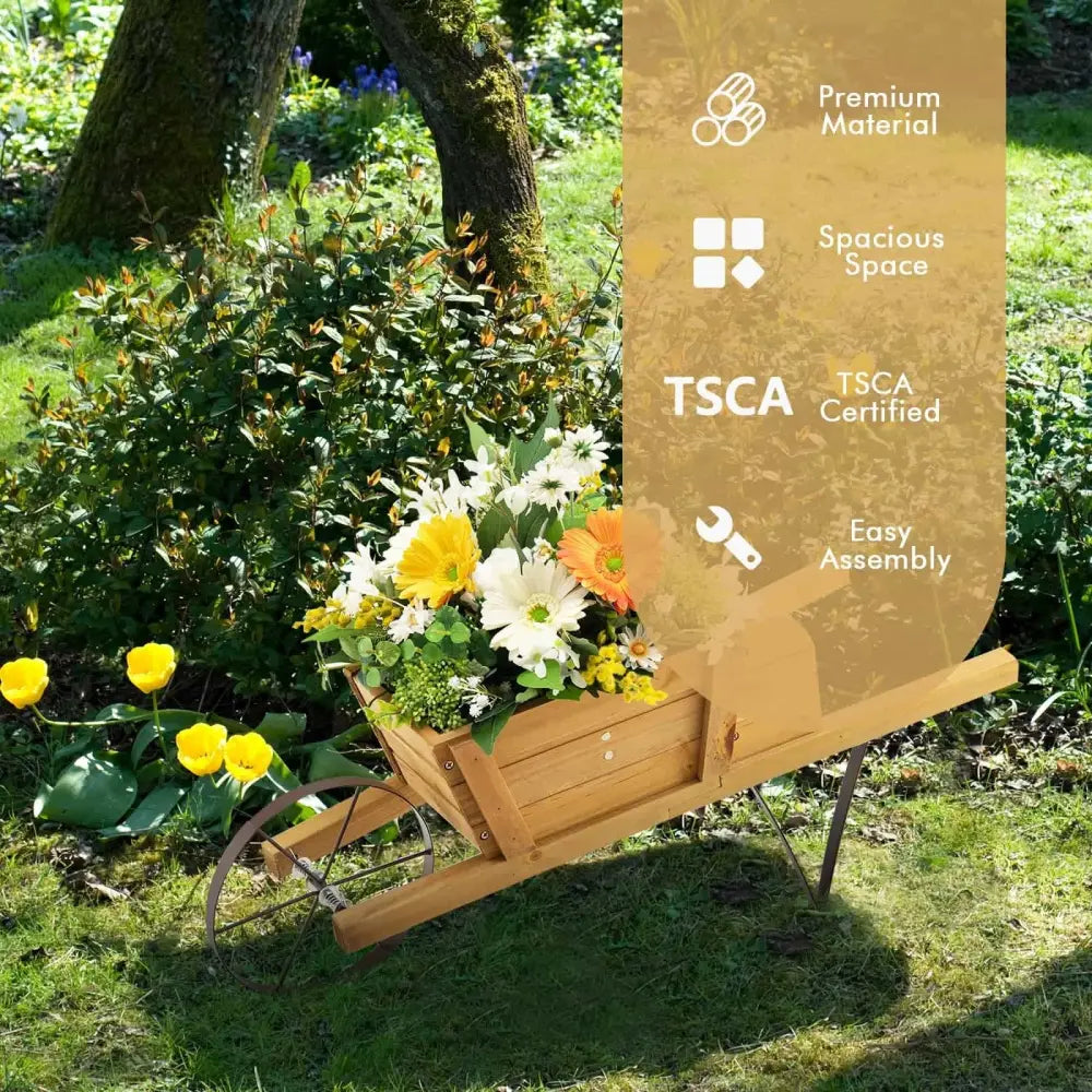 Wooden Wagon Planter with 9 Magnetic Accessories for Garden Yard-Walnut - Walnut - Plant Stands