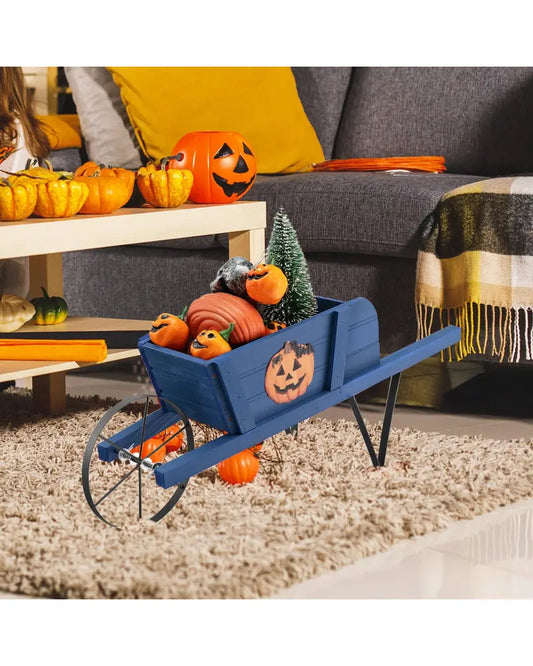 Wooden Wagon Planter with 9 Magnetic Accessories for Garden Yard-Blue - Blue - Plant Stands