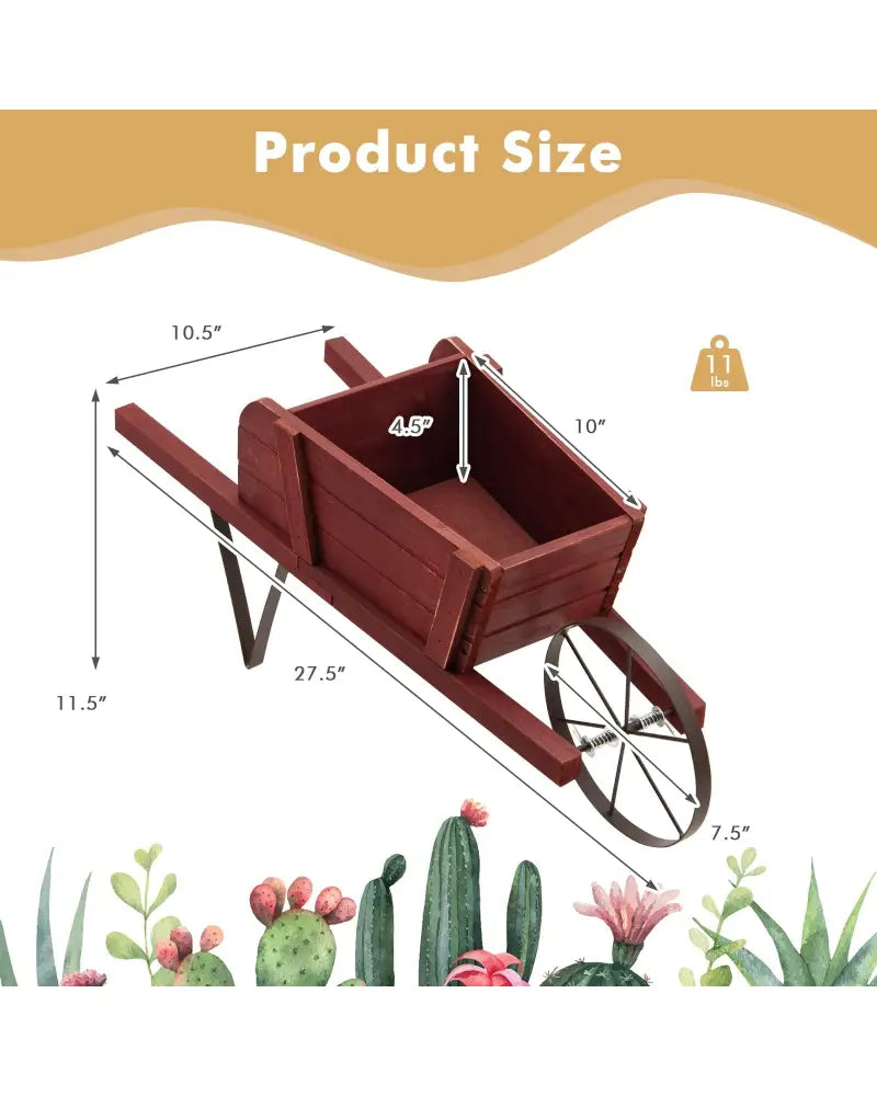 Wooden Wagon Planter with 9 Magnetic Accessories for Garden Yard-Red - Red - Plant Stands