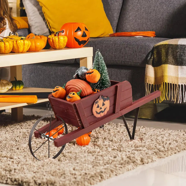 Wooden Wagon Planter with 9 Magnetic Accessories for Garden Yard-Red - Red - Plant Stands
