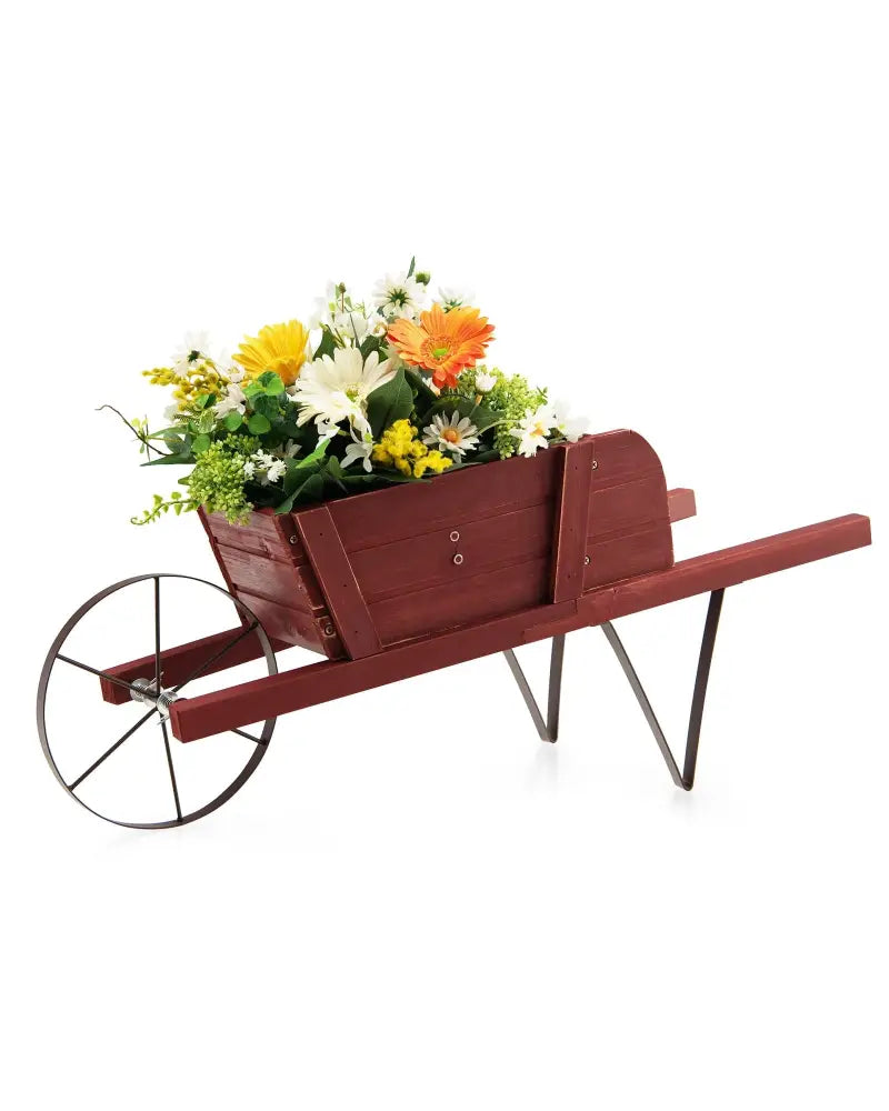 Wooden Wagon Planter with 9 Magnetic Accessories for Garden Yard-Red - Red - Plant Stands