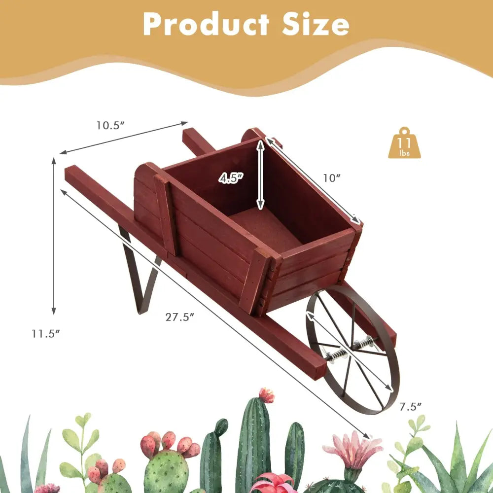 Wooden Wagon Planter with 9 Magnetic Accessories for Garden Yard-Red - Red - Plant Stands