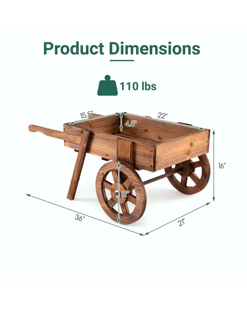 Wooden Wagon Planter with Wheels for Indoor and Outdoor Use-Brown - Brown - Raised Garden Beds