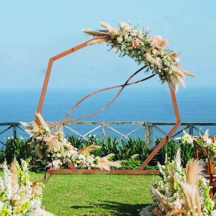 Wooden Wedding Arch Solid Wood Arbor Backdrop Stand for Wedding Ceremony-Heptagon - Outdoor Decor