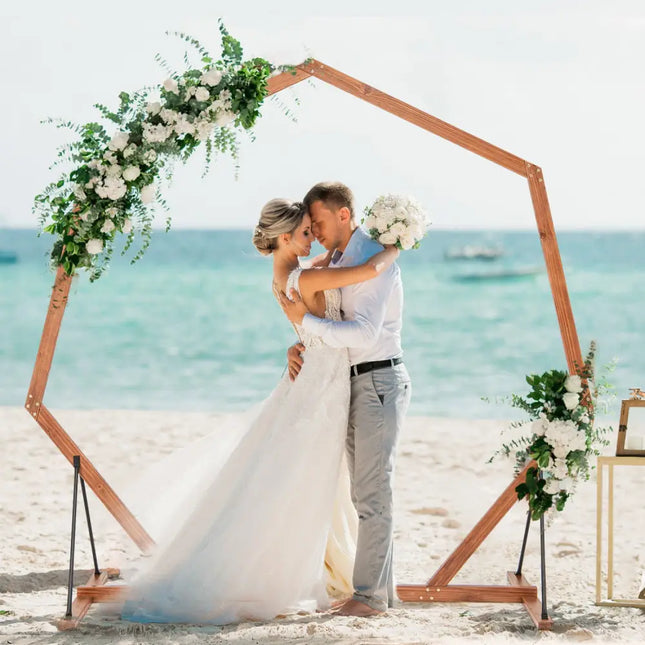 Wooden Wedding Arch Solid Wood Arbor Backdrop Stand for Wedding Ceremony-Heptagon - Outdoor Decor