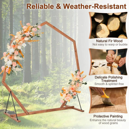 Wooden Wedding Arch Solid Wood Arbor Backdrop Stand for Wedding Ceremony-Heptagon - Outdoor Decor
