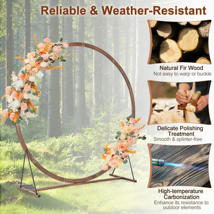 Wooden Wedding Arch Solid Wood Arbor Backdrop Stand for Wedding Ceremony-Round - Brown - Outdoor Decor