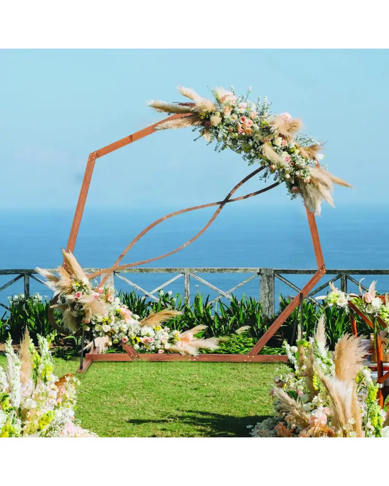 Wooden Wedding Arch Solid Wood Arbor Backdrop Stand for Wedding Ceremony-Heptagon - Garden Arbors