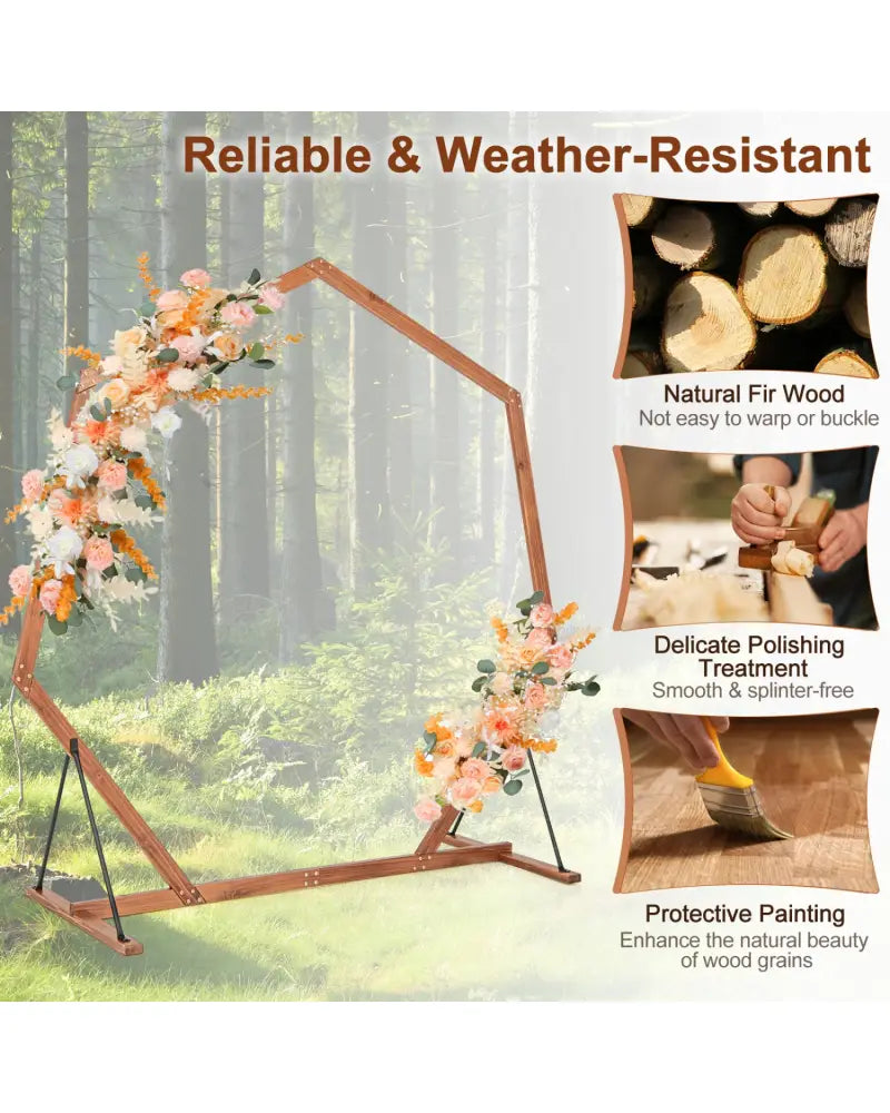 Wooden Wedding Arch Solid Wood Arbor Backdrop Stand for Wedding Ceremony-Heptagon - Garden Arbors