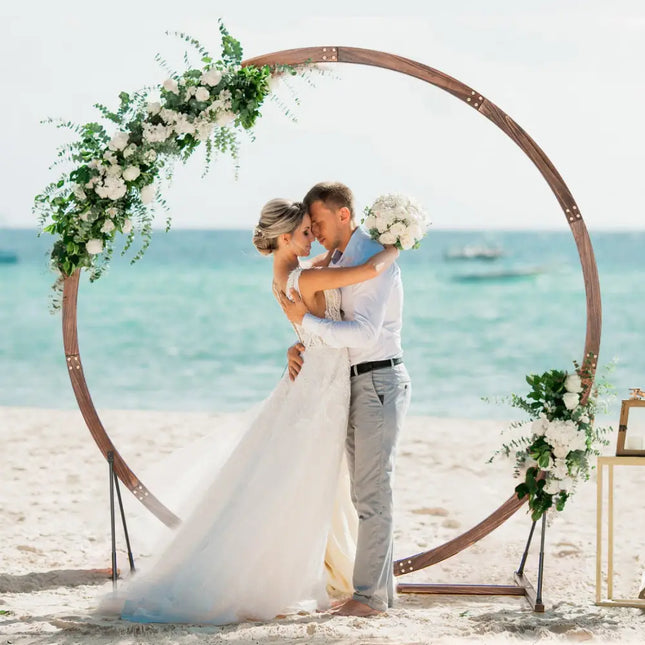 Wooden Wedding Arch Solid Wood Arbor Backdrop Stand for Wedding Ceremony-Round - Brown - Outdoor Decor