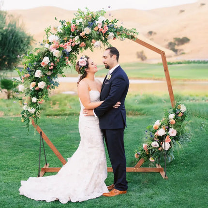 Wooden Wedding Arch Solid Wood Arbor Backdrop Stand for Wedding Ceremony-Heptagon - Outdoor Decor