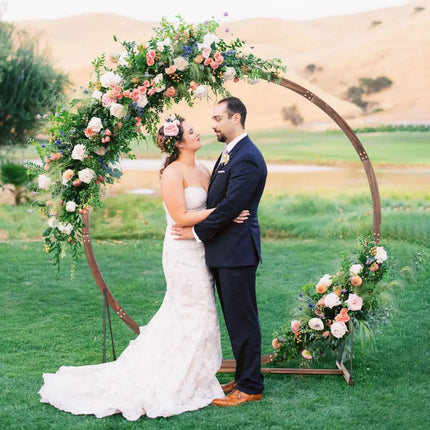 Wooden Wedding Arch Solid Wood Arbor Backdrop Stand for Wedding Ceremony-Round - Brown - Outdoor Decor
