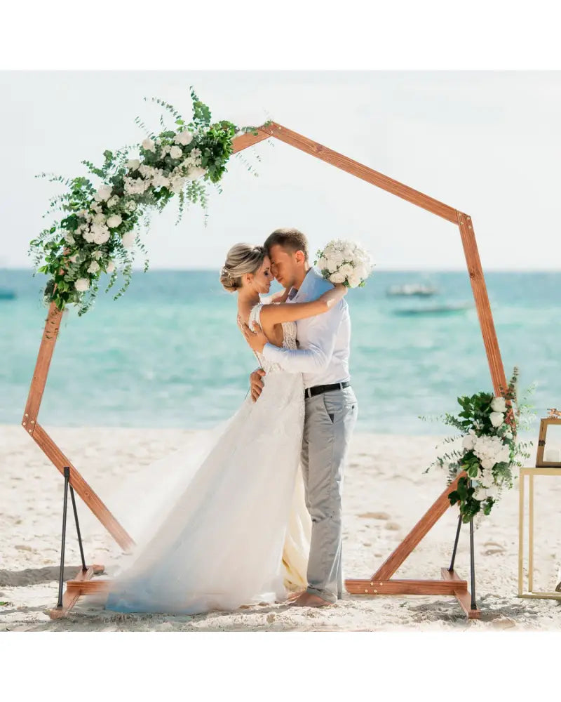 Wooden Wedding Arch Solid Wood Arbor Backdrop Stand for Wedding Ceremony-Heptagon - Garden Arbors