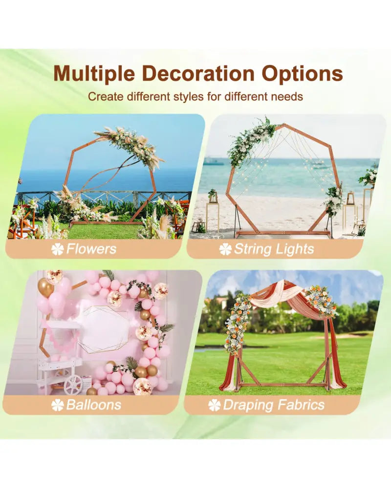 Wooden Wedding Arch Solid Wood Arbor Backdrop Stand for Wedding Ceremony-Heptagon - Garden Arbors