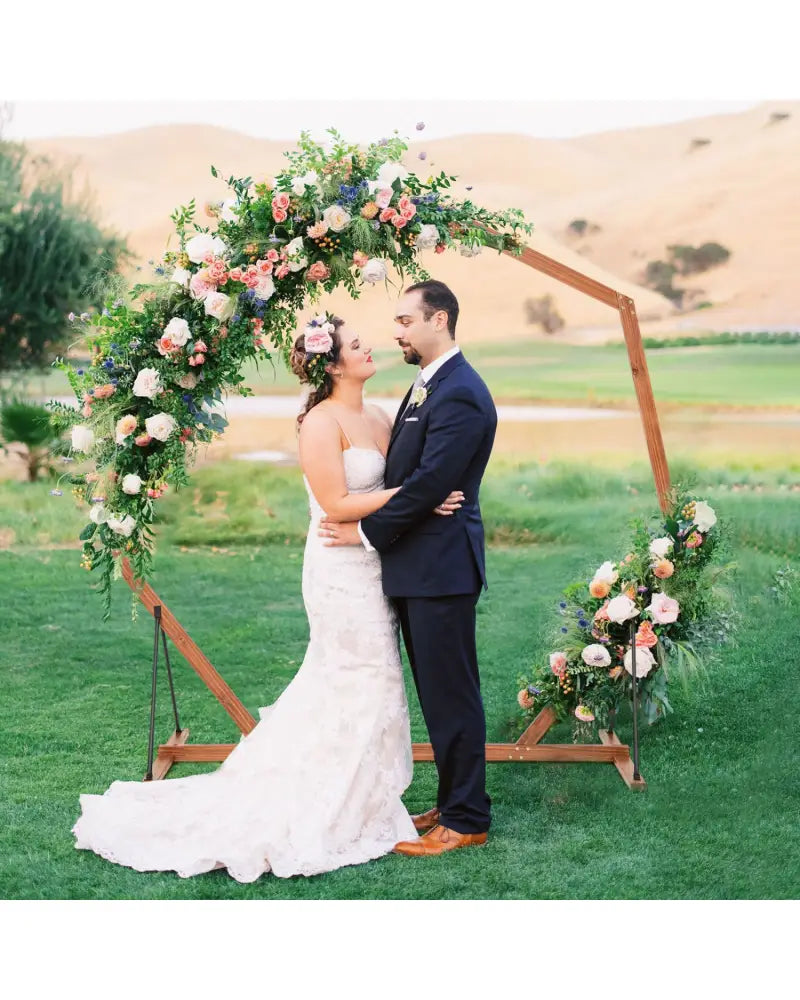 Wooden Wedding Arch Solid Wood Arbor Backdrop Stand for Wedding Ceremony-Heptagon - Garden Arbors