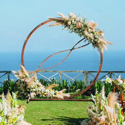 Wooden Wedding Arch Solid Wood Arbor Backdrop Stand for Wedding Ceremony-Round - Brown - Outdoor Decor