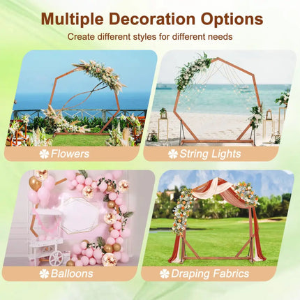 Wooden Wedding Arch Solid Wood Arbor Backdrop Stand for Wedding Ceremony-Heptagon - Outdoor Decor