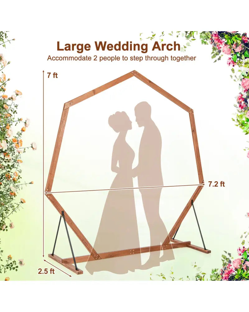 Wooden Wedding Arch Solid Wood Arbor Backdrop Stand for Wedding Ceremony-Heptagon - Garden Arbors